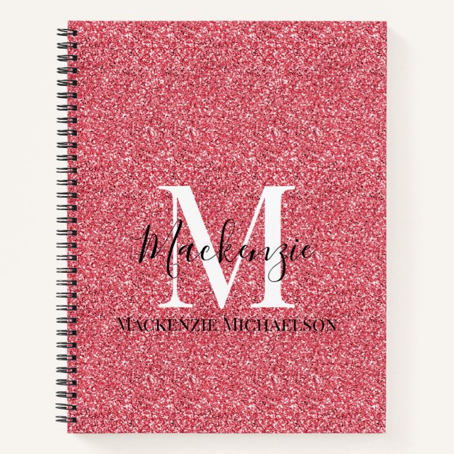 Carnet Fille rose Parties scintillant Monogramme Nom Carn (Devant)