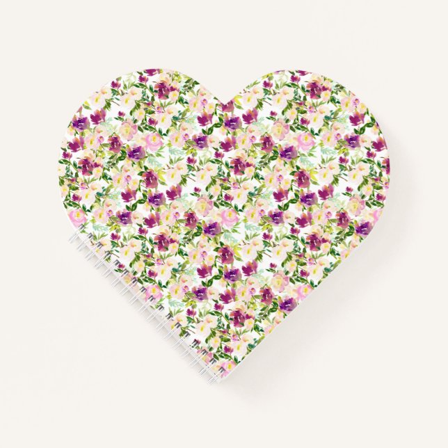 Carnet Fille Rose Peach Purple Burgundy Aquarelle Florale (Devant)