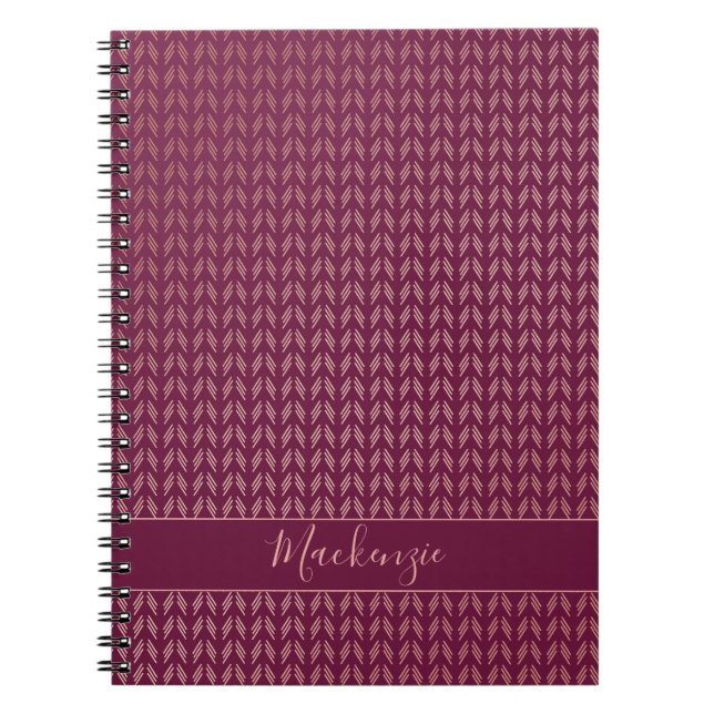 Carnet Fille Rose Rose Gold Foil Tribal Bourgogne Boho (Devant)