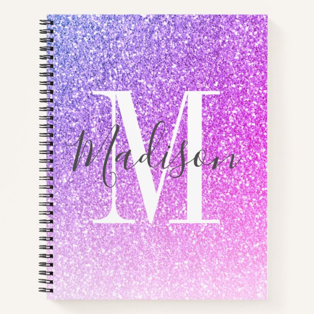 Carnet Fille rose violet Parties scintillant Nom du monog (Devant)