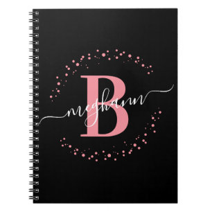 Carnet Fille tendance rose Nom noir Monogramme Script