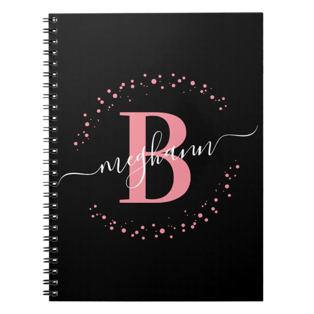Carnet Fille tendance rose Nom noir Monogramme Script (Devant)