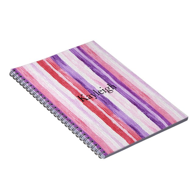 Carnet Fille violet rose rose rouge rayures Noël (Côté Droit)
