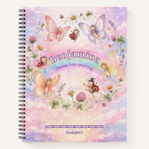 Carnet Filles arc-en-ciel papillon rose fantaisie florale