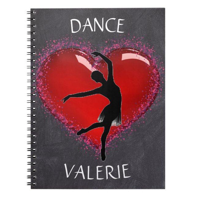 Carnet Filles Danse Chalkboard Coeur avec/ Nom personnali (Devant)