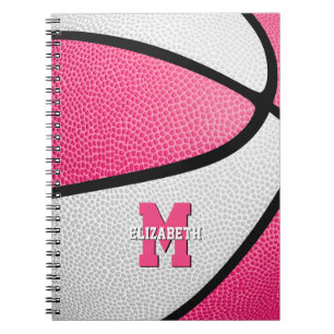 Carnet filles de basket-ball rose blanc monogrammed