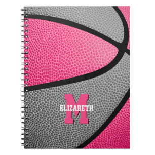 Carnet filles gris rose monogrammed basketball