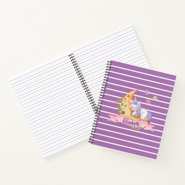 Carnet Filles Licorne Mignonne Fleurs Nom Personnalisé En (Intérieur)