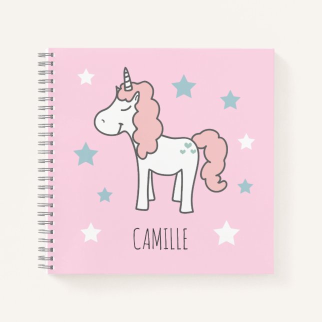 Carnet Filles Mignon Magique Licorne Rose Enfants École (Devant)