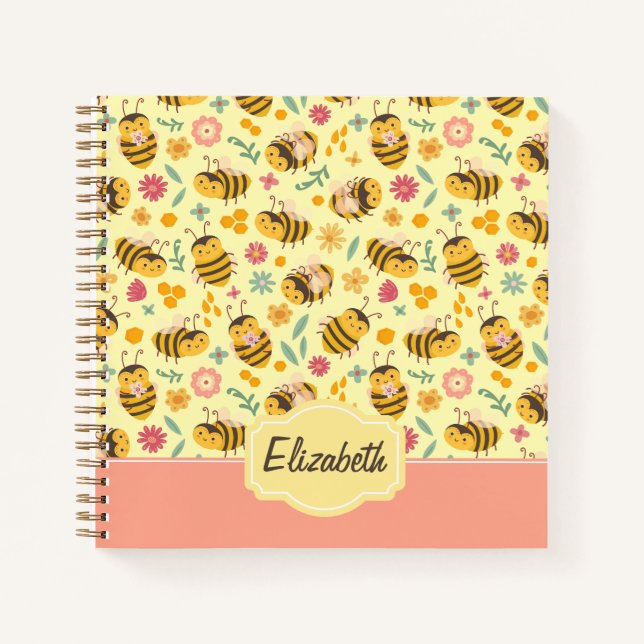 Carnet Filles mignonne Bumble Bee Printemps Floral Patter (Devant)