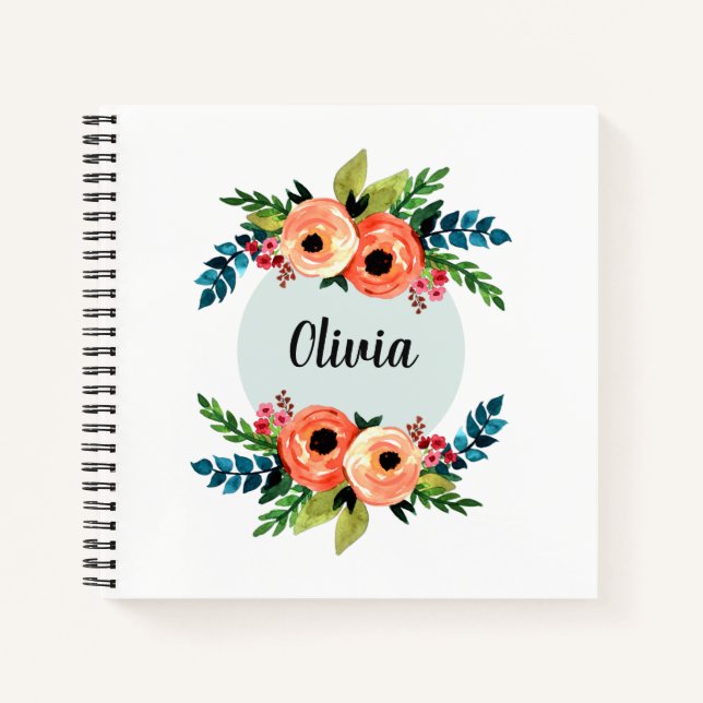 Carnet Filles mignonnes fleurs d'aquarelle florale Fleurs (Devant)