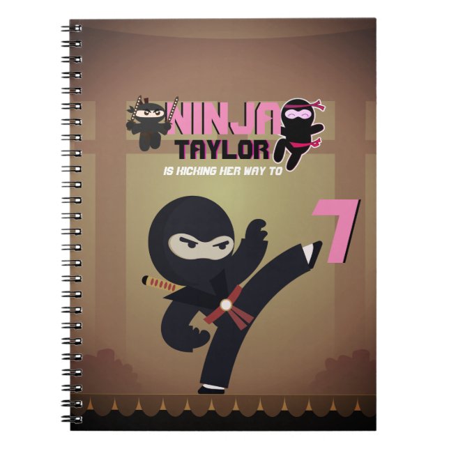 Carnet Filles NINJA Kicking it Karate Warrior rose Black (Devant)