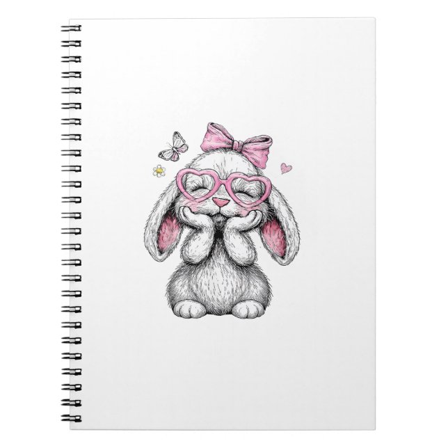 Carnet Filles Pâques Lapin Mignon Visage Rose Pâques Enfa (Devant)