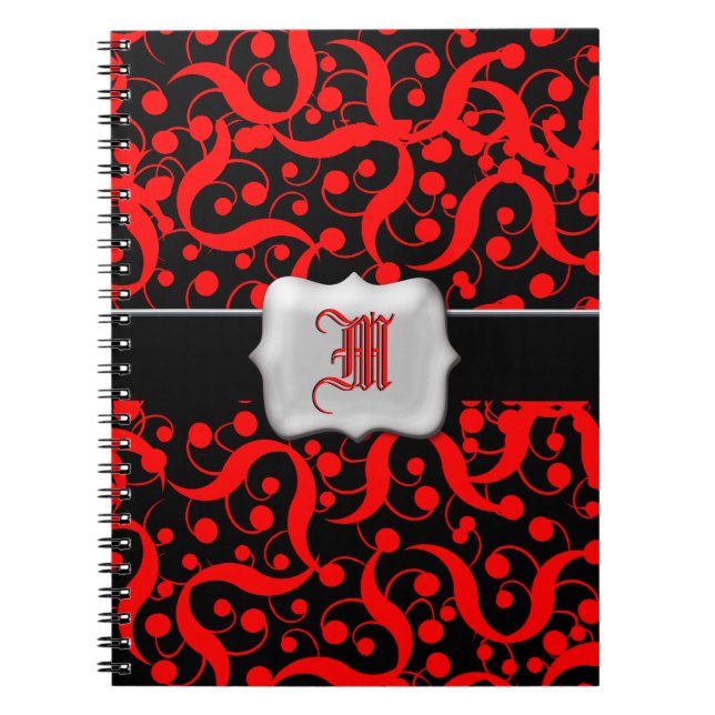 Carnet Filles personnalisables de monogramme noir rouge (Devant)
