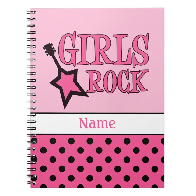 Carnet Filles personnalisées Rock School Fille rose Noir (Devant)