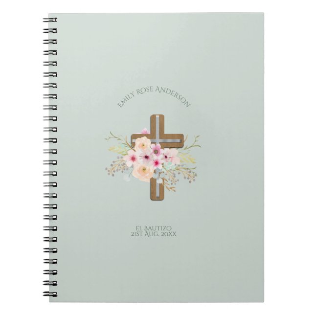 Carnet Filles Pink floral BAUTIZO Baptism Bautismo Nommé (Devant)