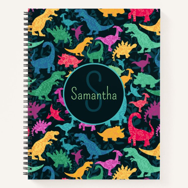 Carnet Filles silhouette de dinosaure floral féminin (Devant)