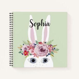 Carnet Filles Whimsical Floral Aquarelle Rabbit et nom