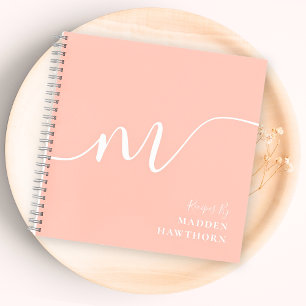 Carnet Fillette Monogramme Calligraphie Coral Blush Pink
