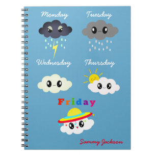Carnet Fin de semaine des nuages Kawaii colorés TGIF Fri-