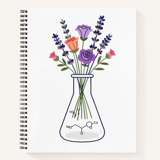 Carnet Fiole de chimie botanique avec lavande et rose A (Devant)