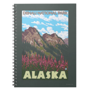 Carnet Fireweed et montagnes - parc national de Denali,