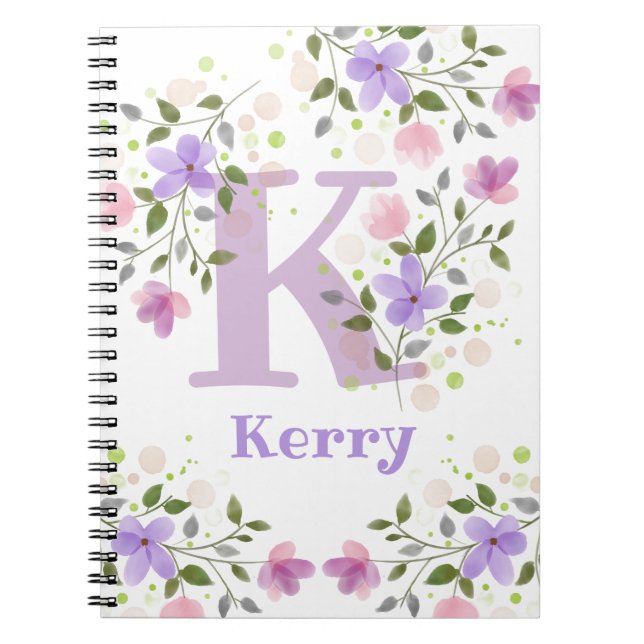 Carnet First Initial Plus Name Kerry with Flowers (Devant)