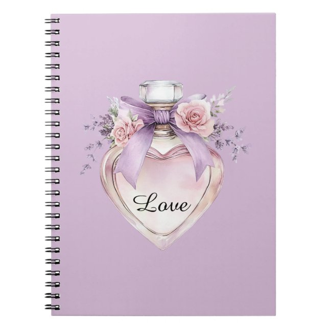 Carnet Flacon de parfum violet ruban fleurs roses (Devant)