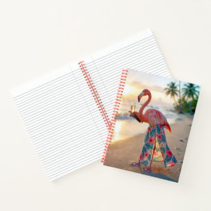 Carnet Flamant rose avec champagne sur une plage