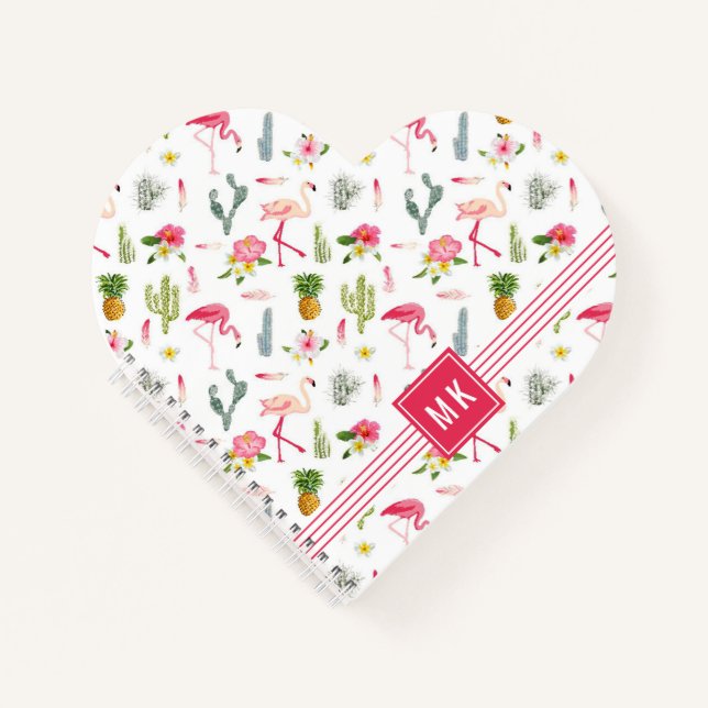 Carnet Flamant rose Cactus Ananas Hibiscus Motif (Devant)
