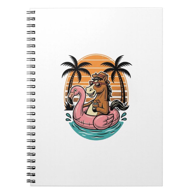 Carnet Flamant Rose Cheval Vintage Float Design Vacances  (Devant)