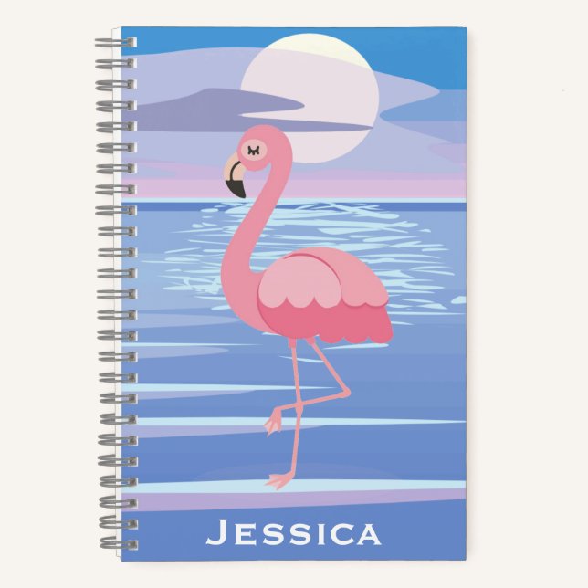 Carnet Flamant rose d'île tropicale personnalisée (Recto)