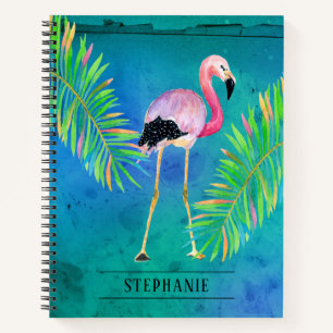 Carnet Flamant rose et Palm Feuilles Aqua Green
