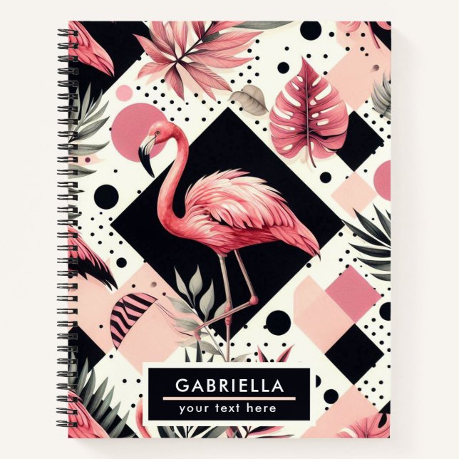 Carnet Flamant rose mignon géométrique (Devant)