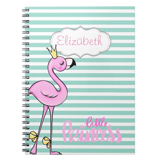 Carnet Flamant Rose Mignon Sur Rayures Blanches Menthe (Devant)