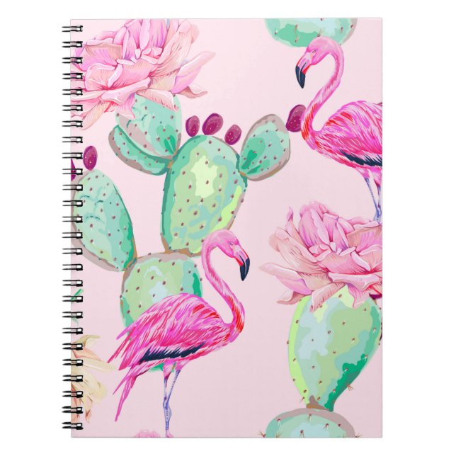 Carnet flamant rose, oiseaux exotiques, fleurs douces, ro (Devant)