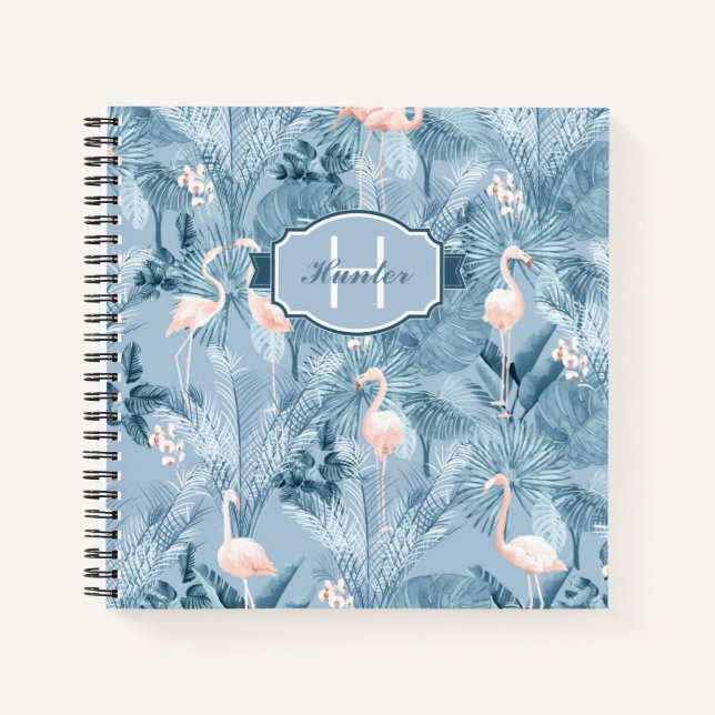 Carnet Flamant rose Orchidée Tropical Motif Blue ID868 (Devant)