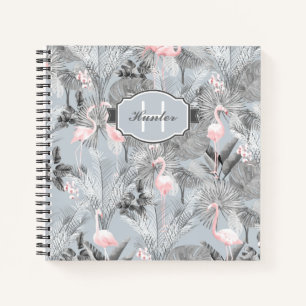 Carnet Flamant rose Orchidée Tropical Motif Grey ID868