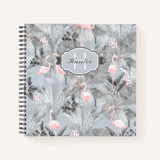 Carnet Flamant rose Orchidée Tropical Motif Grey ID868 (Devant)