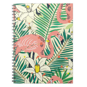 Carnet Flamant rose Palm Feuilles : Vintage tropical