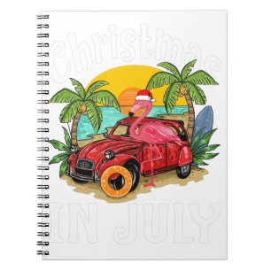 Carnet Flamant rose rose à Santa Hat Noël en Juillet Chem