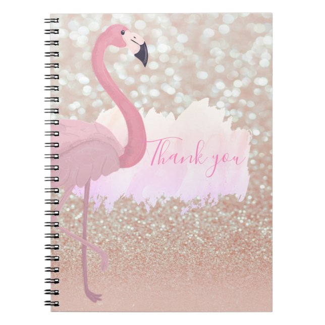 Carnet Flamant rose rose brillant moderne, Merci (Devant)