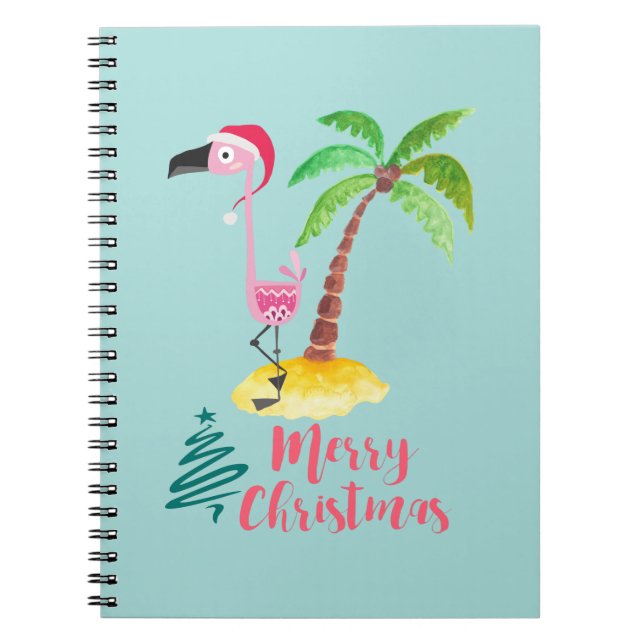 Carnet Flamant rose Rose Dans Un Chapeau De Père Noël Par (Devant)