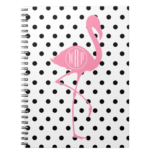 Carnet Flamant rose rose décoré d'un monogramme + Point (Devant)