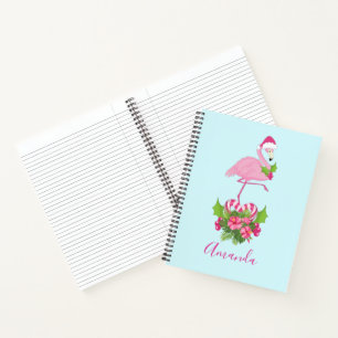 Carnet Flamant rose rose en Santa Hat avec Sucre de canne