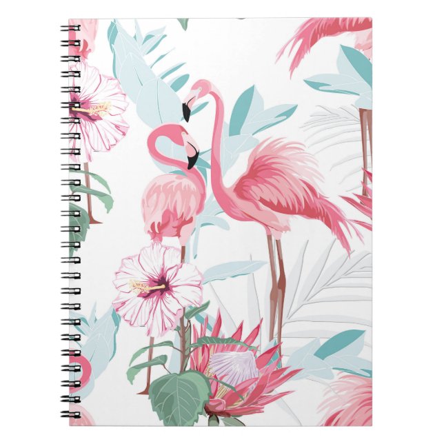 Carnet Flamant rose Rose : Fleurs Exotiques Sans Couleur. (Devant)