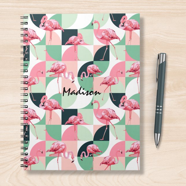 Carnet Flamant rose rose moderne géométrique Fille person (Créateur téléchargé)