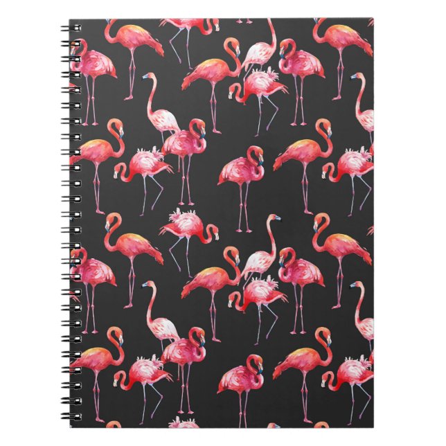 Carnet Flamant rose rose : Motif d'aquarelle tropicale. (Devant)