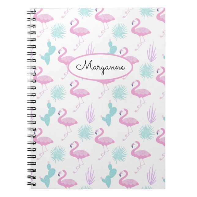Carnet Flamant rose rose Turquoise Cactus Personnaliser N (Devant)
