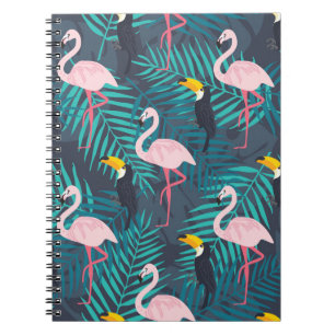 Carnet Flamant rose, toucan : motif de feuilles tropicale
